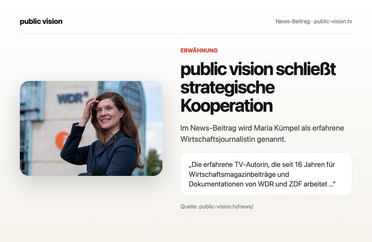 Screenshot des public vision Beitrags über Maria Kümpel
